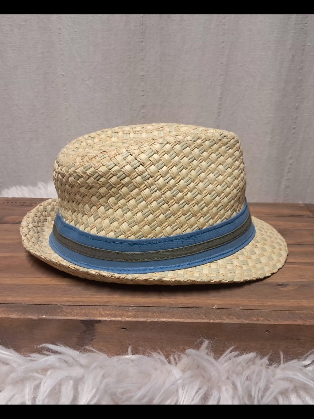 Goorin Bros Straw Fedora with Blue and Olive Band Size L - Picture 7 of 7